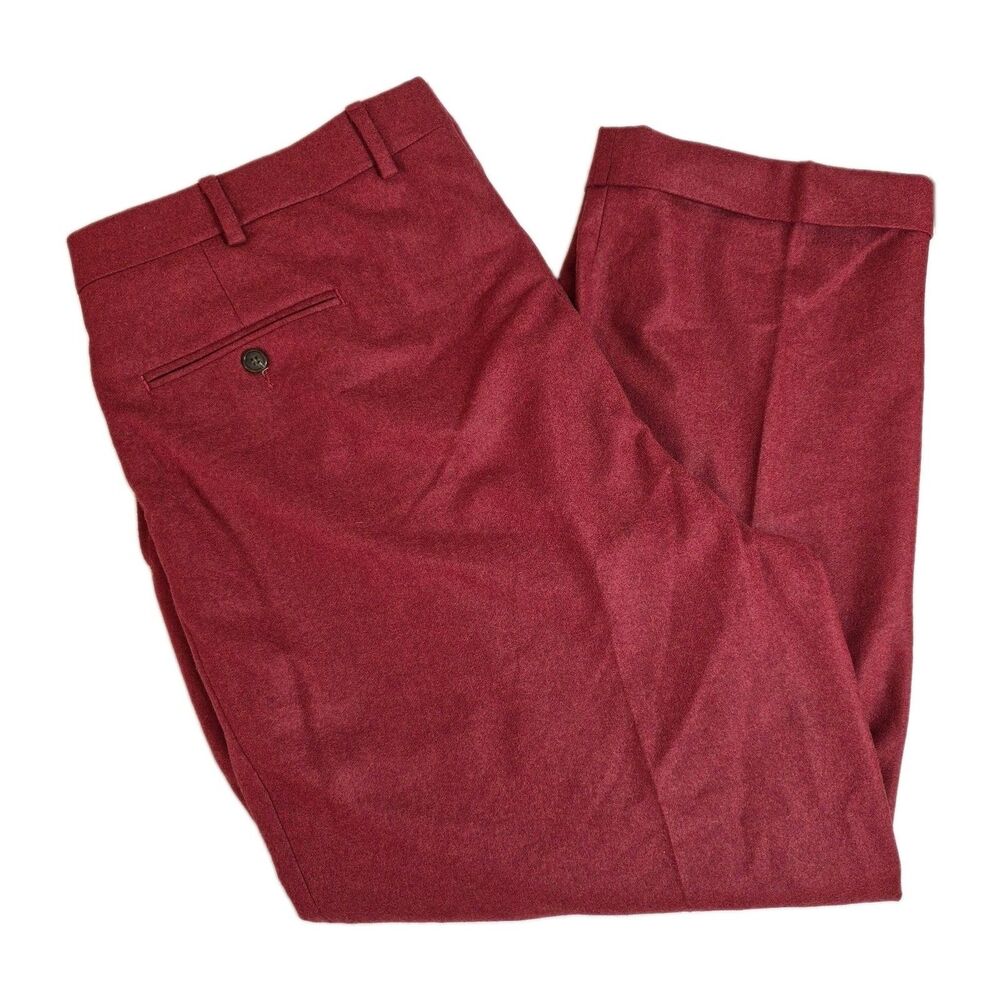Ben Silver Winston Red 100% Wool Flannel Pleated Dress Pants Mens 40 x 27 FLAW
